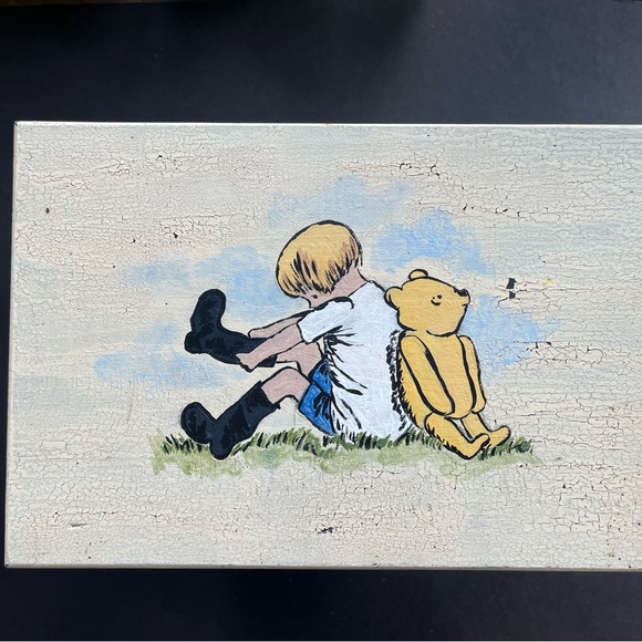 WINNIE THE POOH & CHRISTOPHER ROBIN VTG HAND PAINTED STEPSTOOL DECOR DISTRESSED - Picture 6 of 15